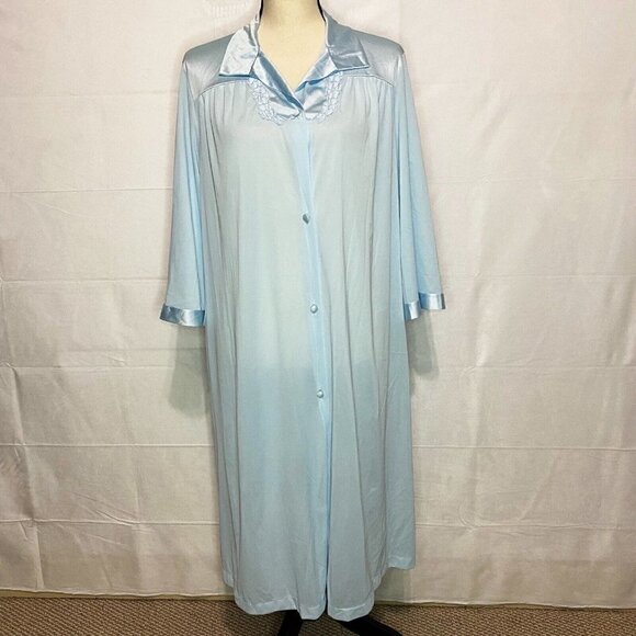 Vanity Fair Other - Vintage Vanity Fair Light Blue Robe Embroidered Button Down Nylon Plus Sz Medium